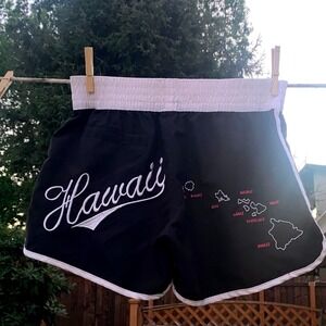 RARE Hawaiian Island Embroidered Beach‎ Shorts Hawaii Women's Surf Shorts Large